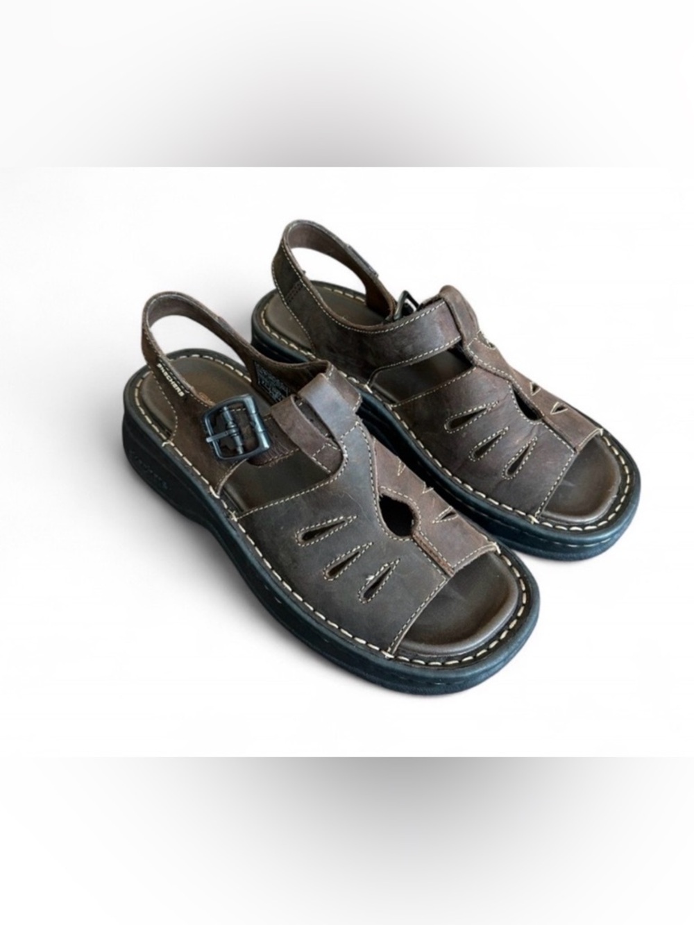 Sketchers Vintage Brown Leather Platform Y2K Sandals